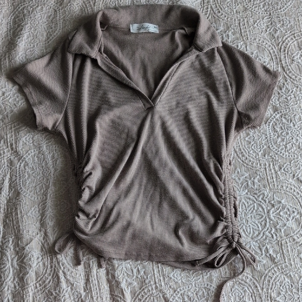 Casual Tan Short Sleeve Women's Top